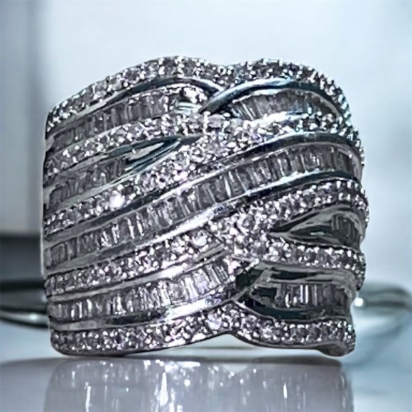 JTV Jewelry - 1.5ct Diamond Baguette Sterling Silver Ring Sz 5